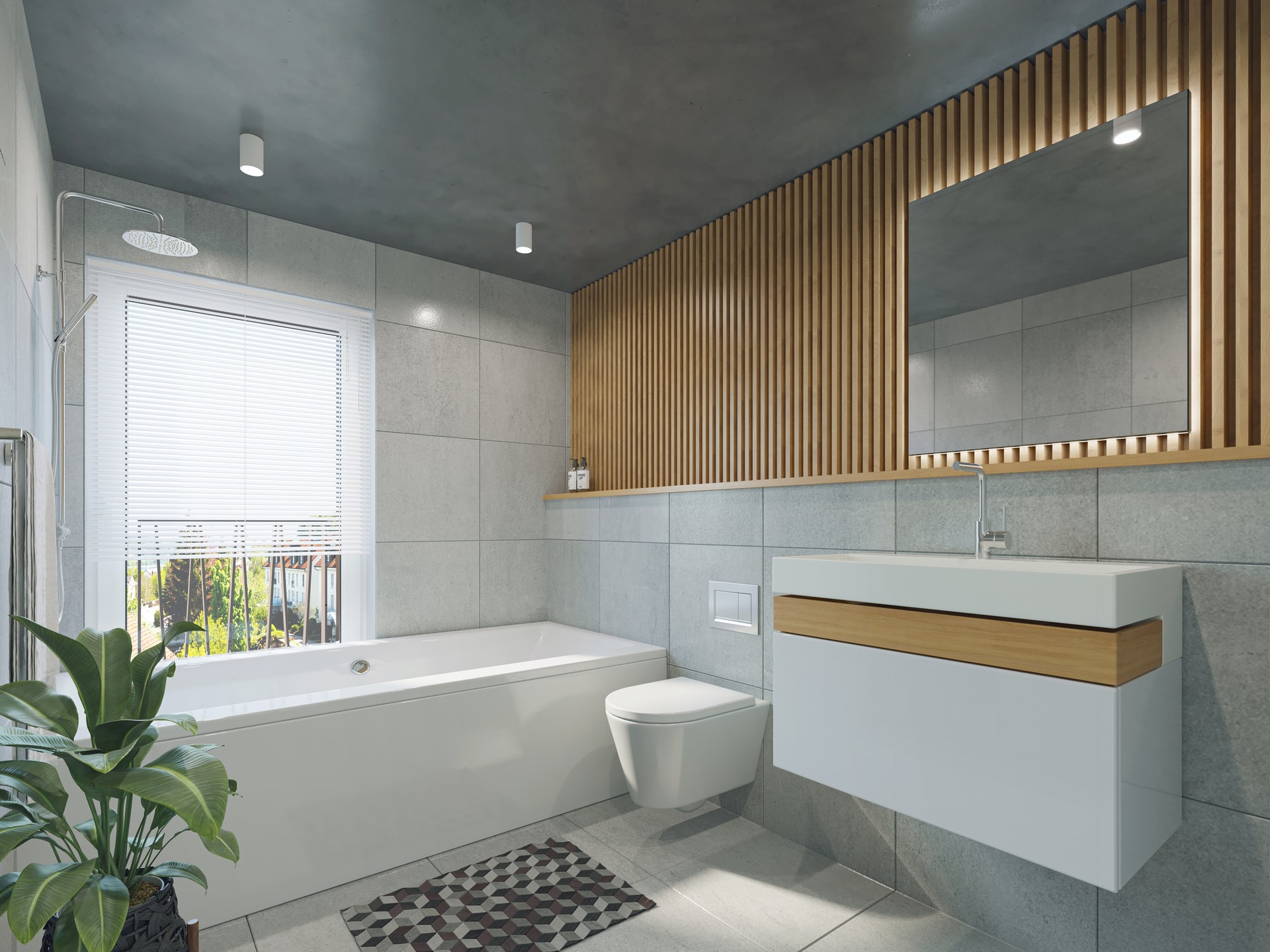 Large format square tiles in a San Antonio, TX bathroom