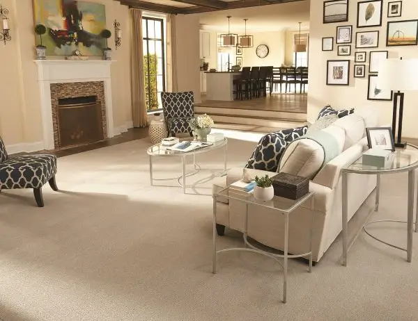 Smooth transition between carpet and wood look tile in an Arizona home