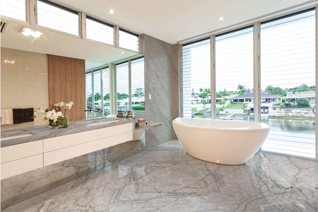 The perfect tile flooring in a waterfront Texas home