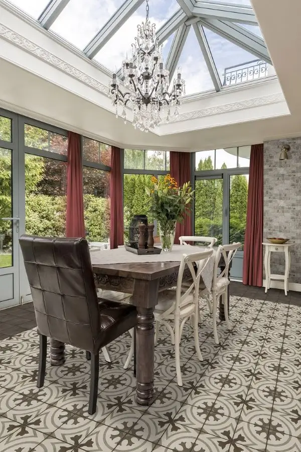 Mosaic tile flooring design in a Tucson, AZ dining room from Express Flooring
