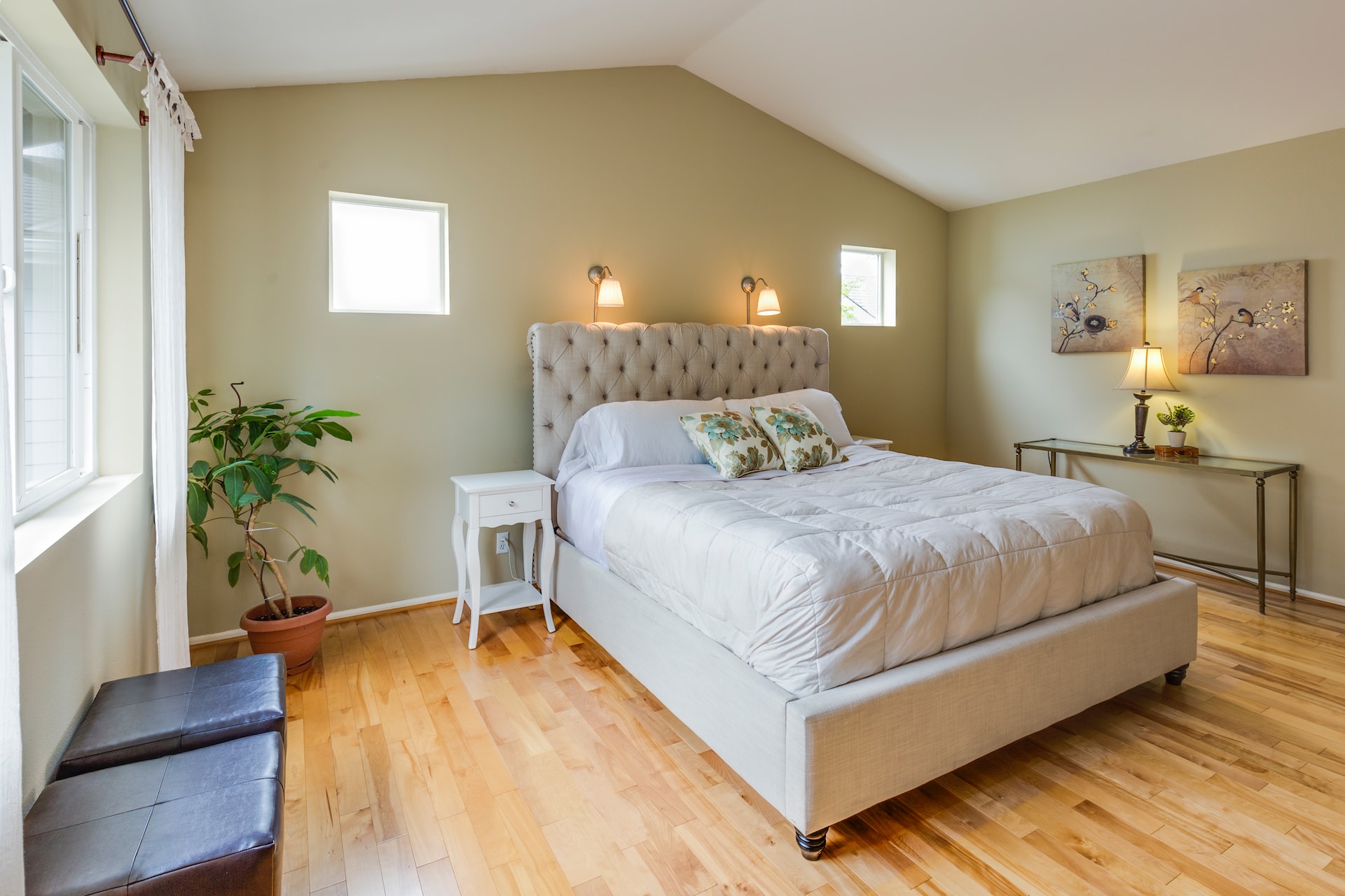 Prefinished hardwood flooring in a Phoenix, AZ guest room