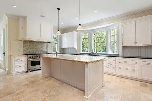Tile flooring in a kitchen