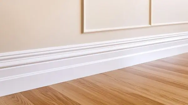 new flooring with white baseboard and floor trim
