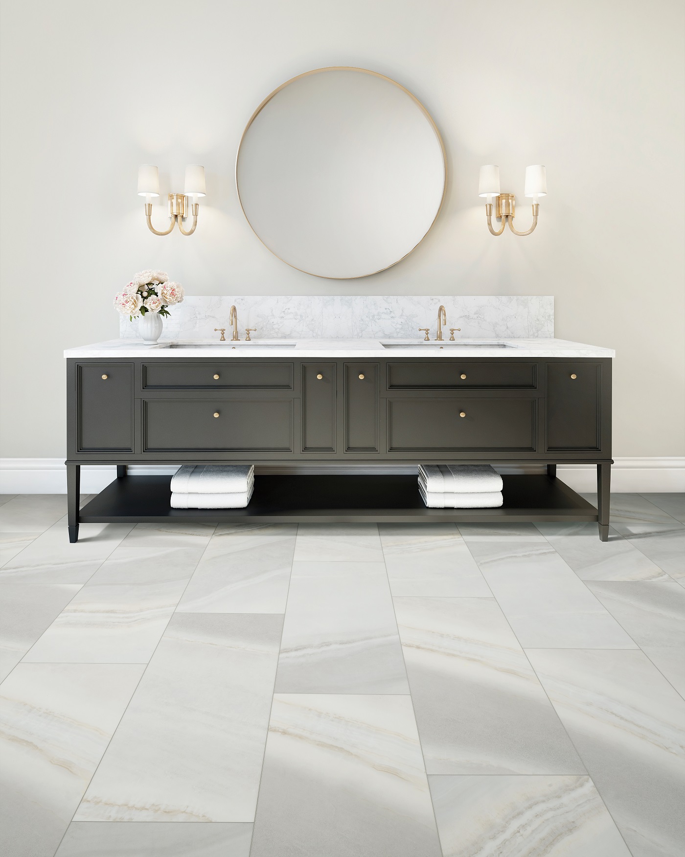 Luxury vinyl flooring in a mid-century modern Phoenix, AZ bathroom