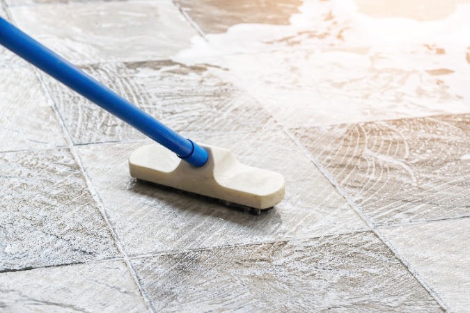 cleaning a tile floor