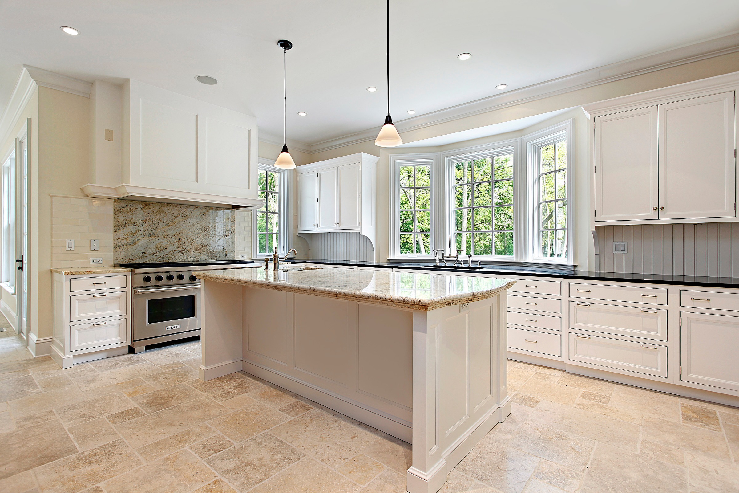 Tile flooring in a kitchen