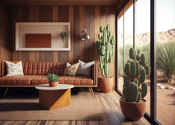 Mid Century Modern Living Room with a Desert Landscape
