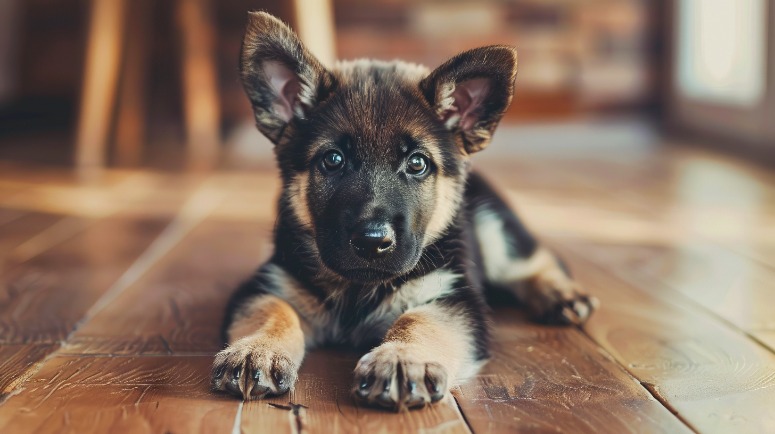 dog on hardwood floor
